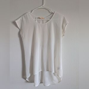 Lost April White Short Sleeve Women's Blouse Size Small Sheer Tie Back Office